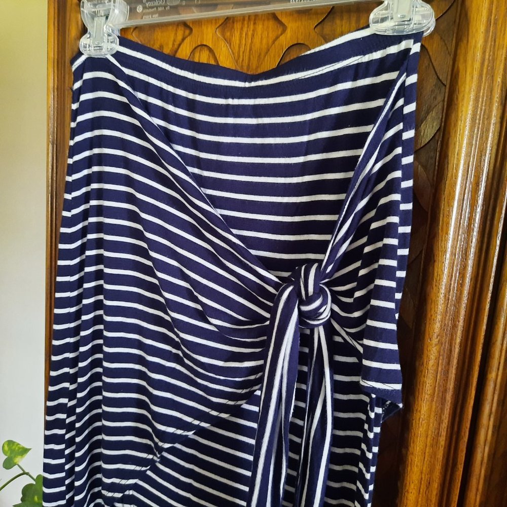 Micro-Striped Tie Wrap Maxi Skirt - Navy/White, Size S - Picture 4 of 16
